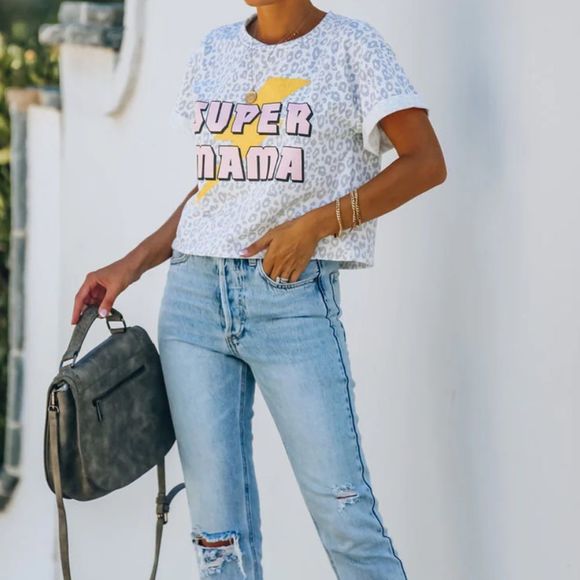 Super Mama Leopard Cropped Knit Top - Picture 3 of 8